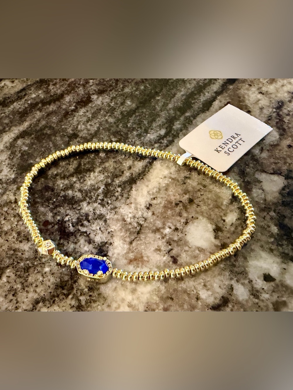 Kendra Scott Gold Beaded Bracelet with Cobalt Blue Stone